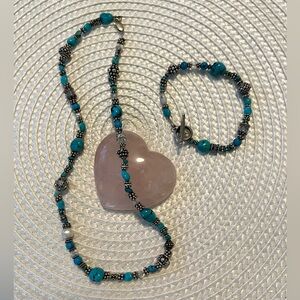 Turquoise .925 Beaded Necklace and Bracelet Set - Women’s Jewelry
